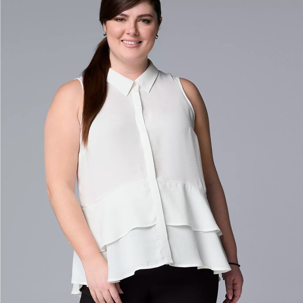SIMPLY VERA / VERA WANG Flounce Modern White Sleeveless XXL